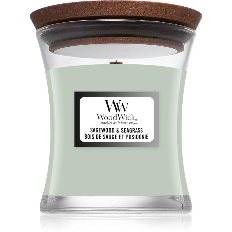 Woodwick Sagewood & Seagrass vonná svíčka s dřevěným knotem 85 g