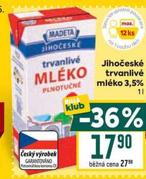 Jihočeské trvanlivé mléko 3,5% 1l
