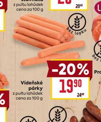 Vídeňské párky z pultu lahůdek cena za 100g