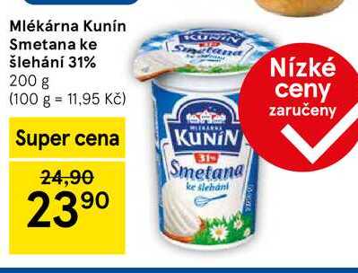 Mlékárna Kunín Smetana ke KUNIN šlehání 31%, 200 g 
