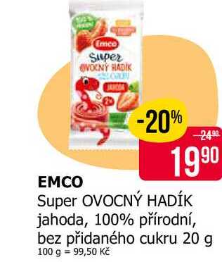 Emco, Super OVOCNÝ HADÍK jahoda, 100% přírodní, bez přidaného cukru 20 g 