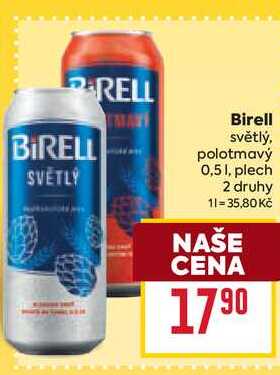 Birell světlý, polotmavý 0,51, plech  