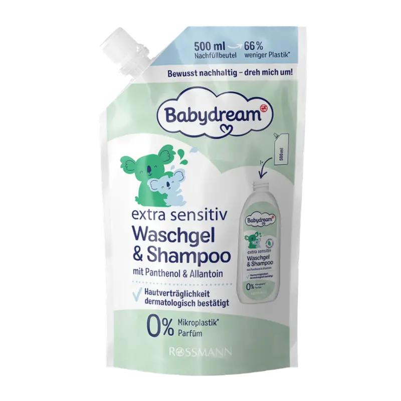 Babydream Mycí gel a šampon Extra Sensitiv náhradní náplň, 500 ml