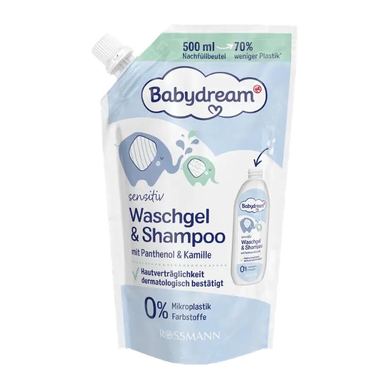 Babydream Sprchový gel a šampon - náhradní náplň, 500 ml
