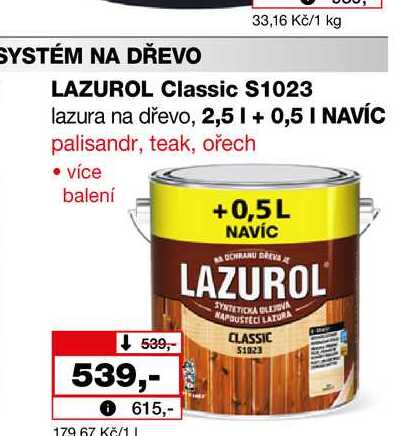 LAZUROL Classic $1023 lazura na dřevo, 2,5l