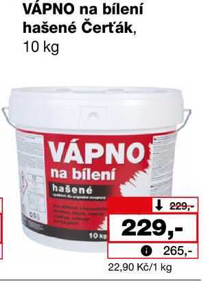 VÁPNO na bílení hašené Čerťák, 10 kg 