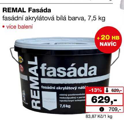 REMAL Fasáda fasádní akrylátová bílá barva, 7,5 kg  