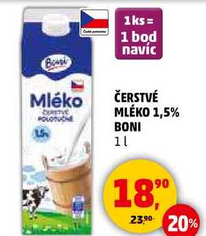 ČERSTVÉ MLÉKO 1,5% BONI, 1 l