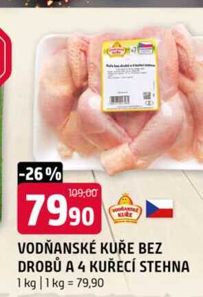 Vodňanské Kuře Bez drobů, a4 kuřecí stehna 1kg