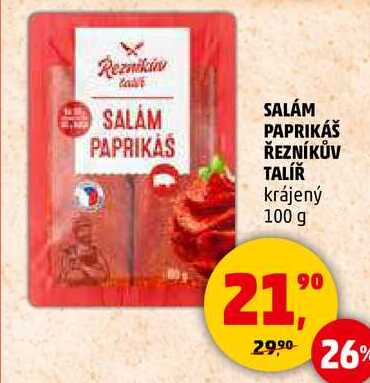 SALÁM PAPRIKÁŠ ŘEZNÍKŮV TALÍŘ krájený, 100 g 