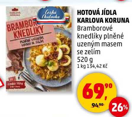 HOTOVÁ JÍDLA KARLOVA KORUNA Bramborové knedlíky plněné uzeným masem se zelím, 520 g  