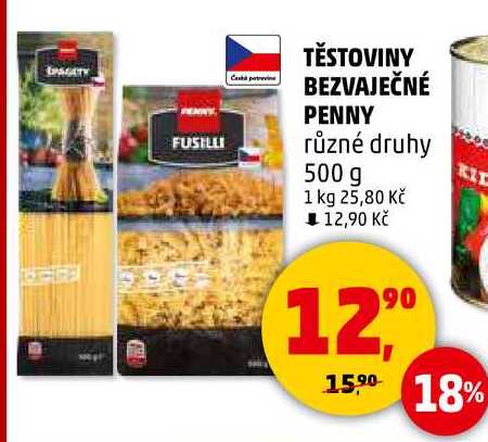 TĚSTOVINY BEZVAJEČNÉ PENNY různé druhy, 500 g 