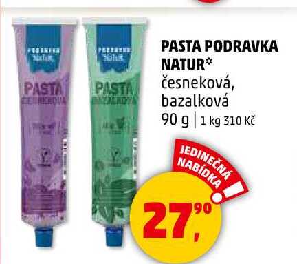 PASTA PODRAVKA NATUR česneková, bazalková, 90 g 