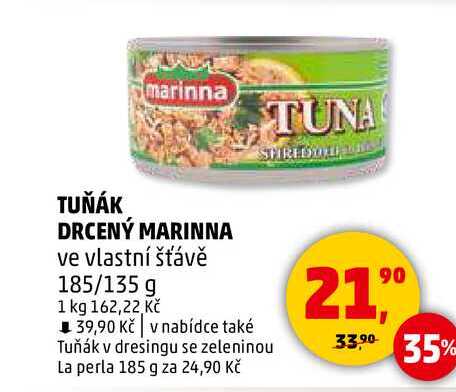 TUŇÁK DRCENÝ MARINNA ve vlastní šťávě, 185/135 g 
