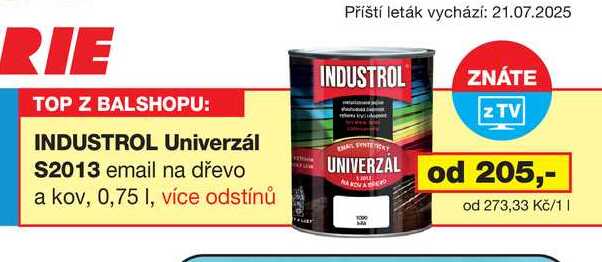 INDUSTROL Univerzál S2013 email na dřevo a kov, 0,75 I, více odstínů 