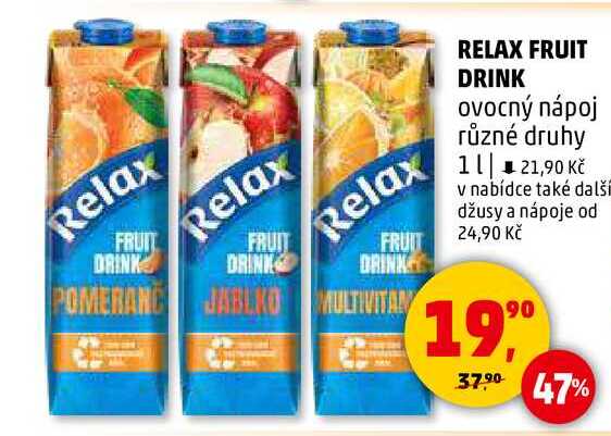 RELAX FRUIT DRINK ovocný nápoj různé druhy, 1 l 