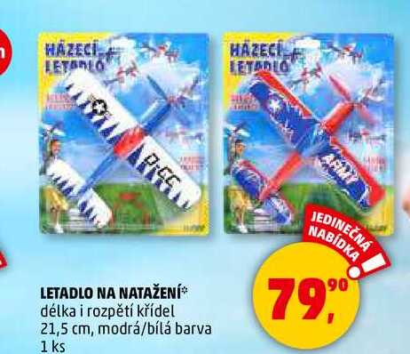 LETADLO NA NATAŽENÍ délka i rozpětí křídel 21,5 cm, modrá/bílá barva, 1 ks  