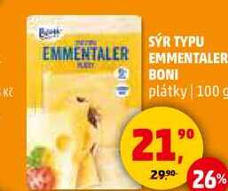 SÝR TYPU EMMENTALER BONI plátky, 100 g