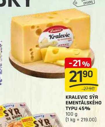 KRALEVIC SÝR EMENTÁLSKÉHO TYPU 45% 100g