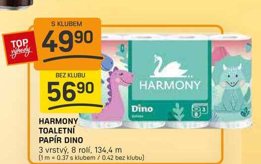 HARMONY TOALETNÍ PAPÍR DINO 3 vrstvý, 8 rolí