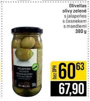 Olivellas olivy zelené s jalapeños s česnekem s mandlemi 380 g