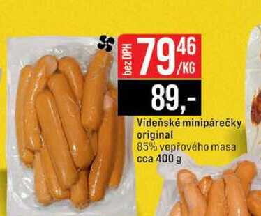 Vídeňské minipárečky original 85% vepřového masa cca 400 g 