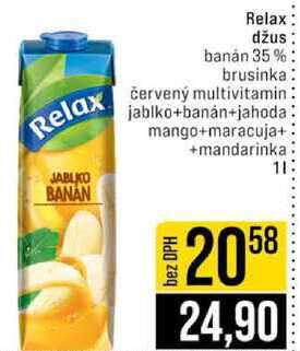 Relax džus banán 35% brusinka červený multivitamin jablko+banán+jahoda mango+maracuja+mandarinka 1l