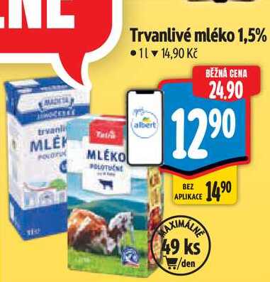 Trvanlivé mléko 1,5% 1 l