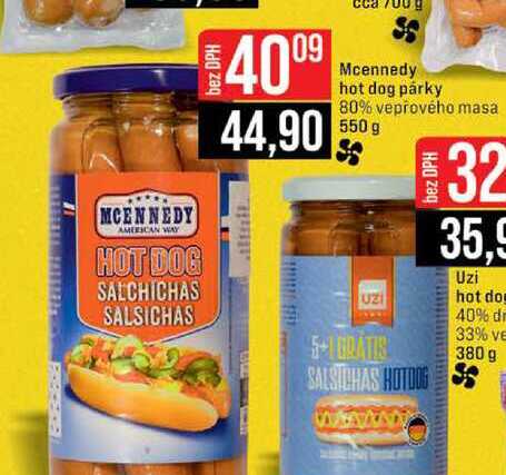 Mcennedy hot dog párky 80% vepřového masa 550 g