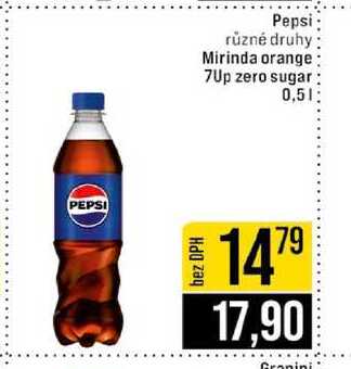 Pepsi různé druhy Mirinda orange 7Up zero sugar 0,5l
