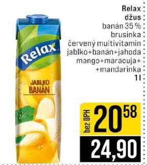 Relax džus banán 35 % jablko+banán+jahoda červený multivitamin brusinka mango+maracuja +mandarinka 1l