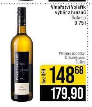 Vinařství Volařík výběr zhroznů Solaris 0.75l