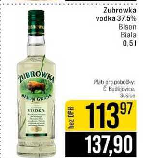 Zubrowka vodka 37,5% Bison Biala 0,5l