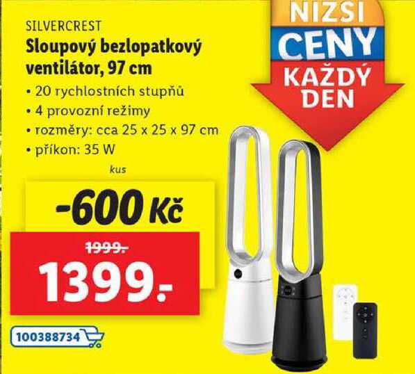 Sloupový bezlopatkový ventilátor, 97 cm 