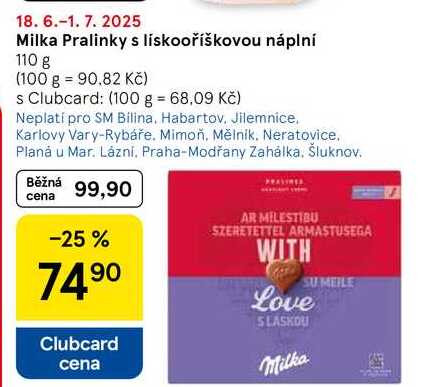 Milka Pralinky s liskooříškovou náplní, 110 g