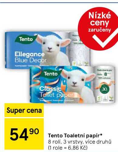 Tento Toaletní papír, 8 rolí, 3 vrstvy, více druhů