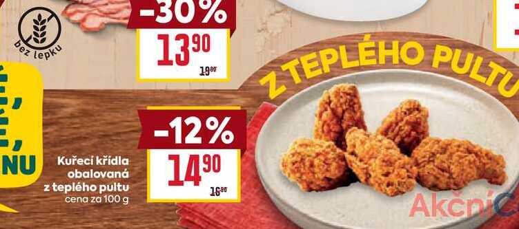 Kuřecí křídla obalovaná z teplého pultu cena za 100 g