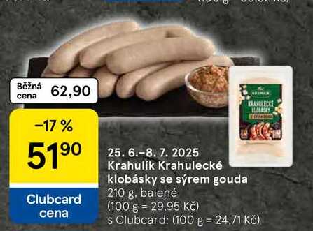 Krahulik Krahulecké klobásky se sýrem gouda, 210 g, balené 