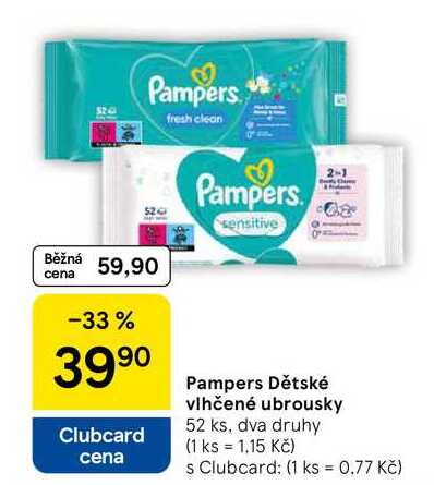 Pampers Dětské vlhčené ubrousky, 52 ks, dva druhy  