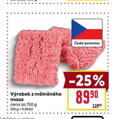Výrobek z mělněného masa cena za 750 g  