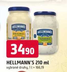 Hellmann's tatarská omáčka, majonéza 210ml, vybrané druhy