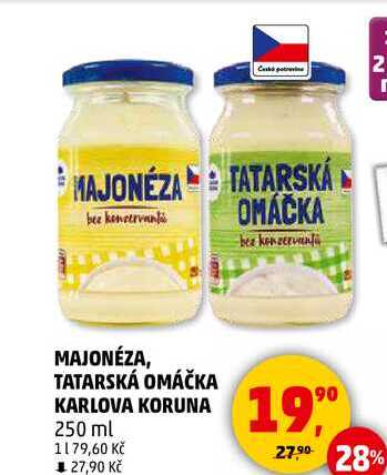 MAJONÉZA, TATARSKÁ OMÁČKA KARLOVA KORUNA, 250 ml  