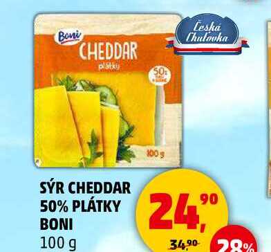 SÝR CHEDDAR 50% PLÁTKY BONI, 100 g
