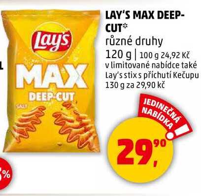 LAY'S MAX DEEP- CUT různé druhy, 120 g 