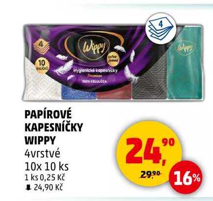PAPÍROVÉ KAPESNÍČKY WIPPY, 4vrstvé, 10x 10 ks 