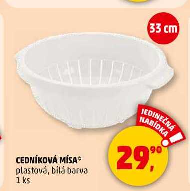 CEDNÍKOVÁ MÍSA plastová, bílá barva, 1 ks 