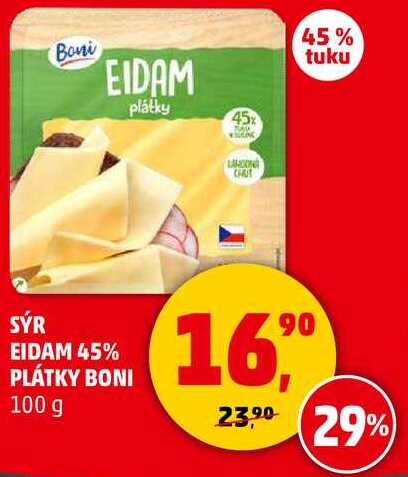 SÝR EIDAM 45% PLÁTKY BONI, 100 g  