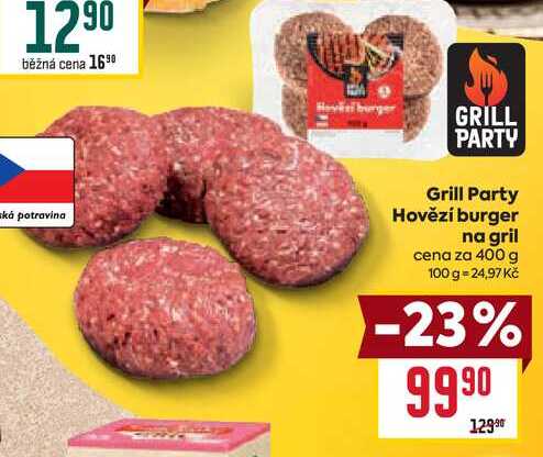 Grill Party Hovězí burger na gril cena za 400 g