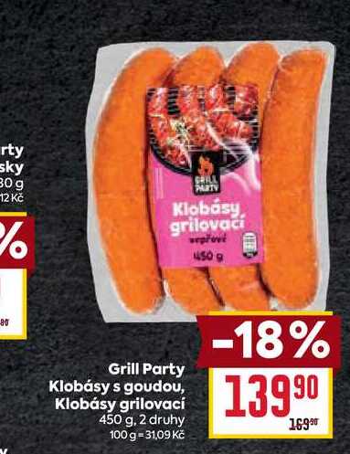 Grill Party Klobásy s goudou, Klobásy grilovací 450 g