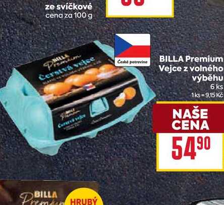 BILLA Premium Vejce z volného výběhu 6 ks 